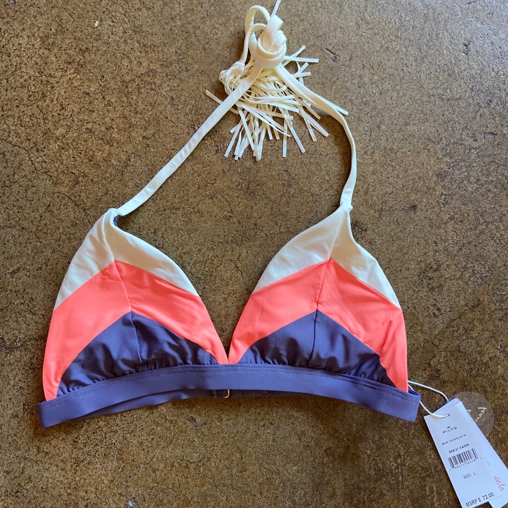 NWT Pilyq Colorblock Triangle Mauve Bikini Top L